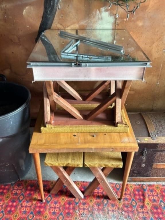 Table with benches and medicine cabinet