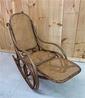 Early Bentwood Caned Ottoman Rocker