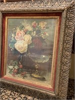 Floral print in ornate frame