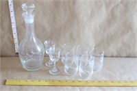 Crystal Decanter & Glasses with Etched Ducks