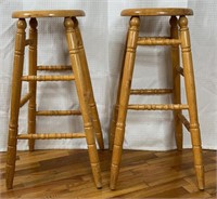 Pair Of Solid Oak Barstools