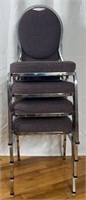 4 Metal Stackable Chairs W/ Seat & Back Cushions