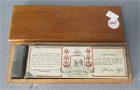 Vintage knife sharpener with wood box. Measures: