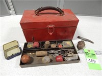 Antique metal toolbox with contents