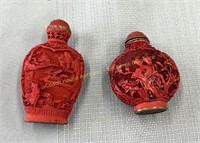 (2) Cinnabar snuff bottles, Flacons cinabres