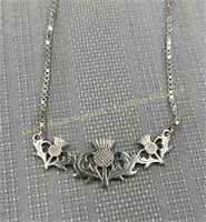 Sterling silver thistle necklace, Collier en