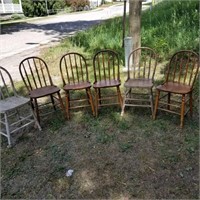 ANTIQUE 6 PCS WOODEN PINE ROUND BACK CHAIRS