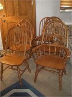 6 Hoop Back Oak Chairs, 4 Side and 2 Captains