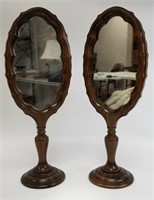 2 Vintage 18" Walnut Vanity Dresser Top Mirrors