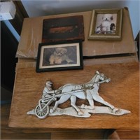Horse plaque and dog pictures