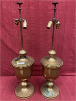 Pair large brass lamps, no shades 36” overall
