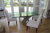 Glass Top Table w/ 4 chairs 86" wide, 42" tall