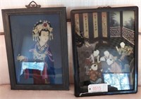 (2) framed oriental reverse painting on glass
