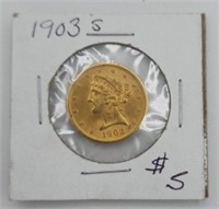 1903 S United States $5 Liberty Head Gold Coin