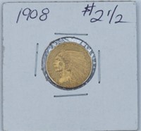 1908 United States $2 1/2 Indian Head Gold Coin
