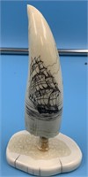 Scrimshawed sperm whale tooth by Michael Cohen of