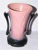 Hull style pink pottery double handled cat-tail