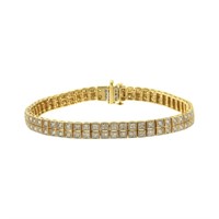 14k Gold-pl 3.00ct Diamond Two Row Tennis Bracelet