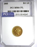 1883 Gold $2.50 PCI MS-64 PL Very Rare
