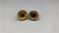 Vintage Gold Filled Screw Back Earrings With Blue