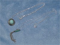 2 Sterling Silver Turquoise Pendants & Chains