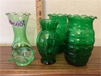 Green glass vases