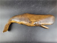 Handcarved Wooden Sperm Whale 15"L (damaged tail)