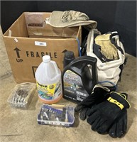 Work Gloves, Bits, Rope, Motor Oil.