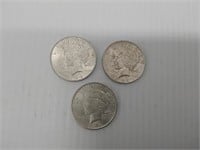 (3) 1922 Peace silver dollars