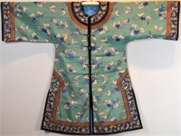 CHINESE SILK EMBROIDERED GREEN GROUND LADY'S ROBE