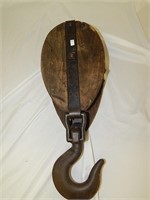Antique Large Iron & Wood Pulley Block & Tackle