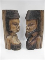 Pair Of African Carved Wood Bookends / Statues