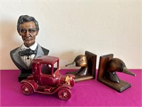 Lincoln, Wood Duck Bookends, Ceramic Car