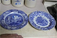 2 spode blue plates made in england italian  K