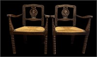 Ornate Carved Spindle Captain's Chairs