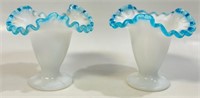 PRETTY PAIR OF FENTON CRIMPED EDGE FOOTED DISHES