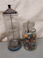 Barbicide Jar & Vtg Ball Jar of Marbles