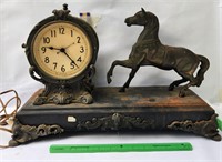 Antique Metal horse mantel clock