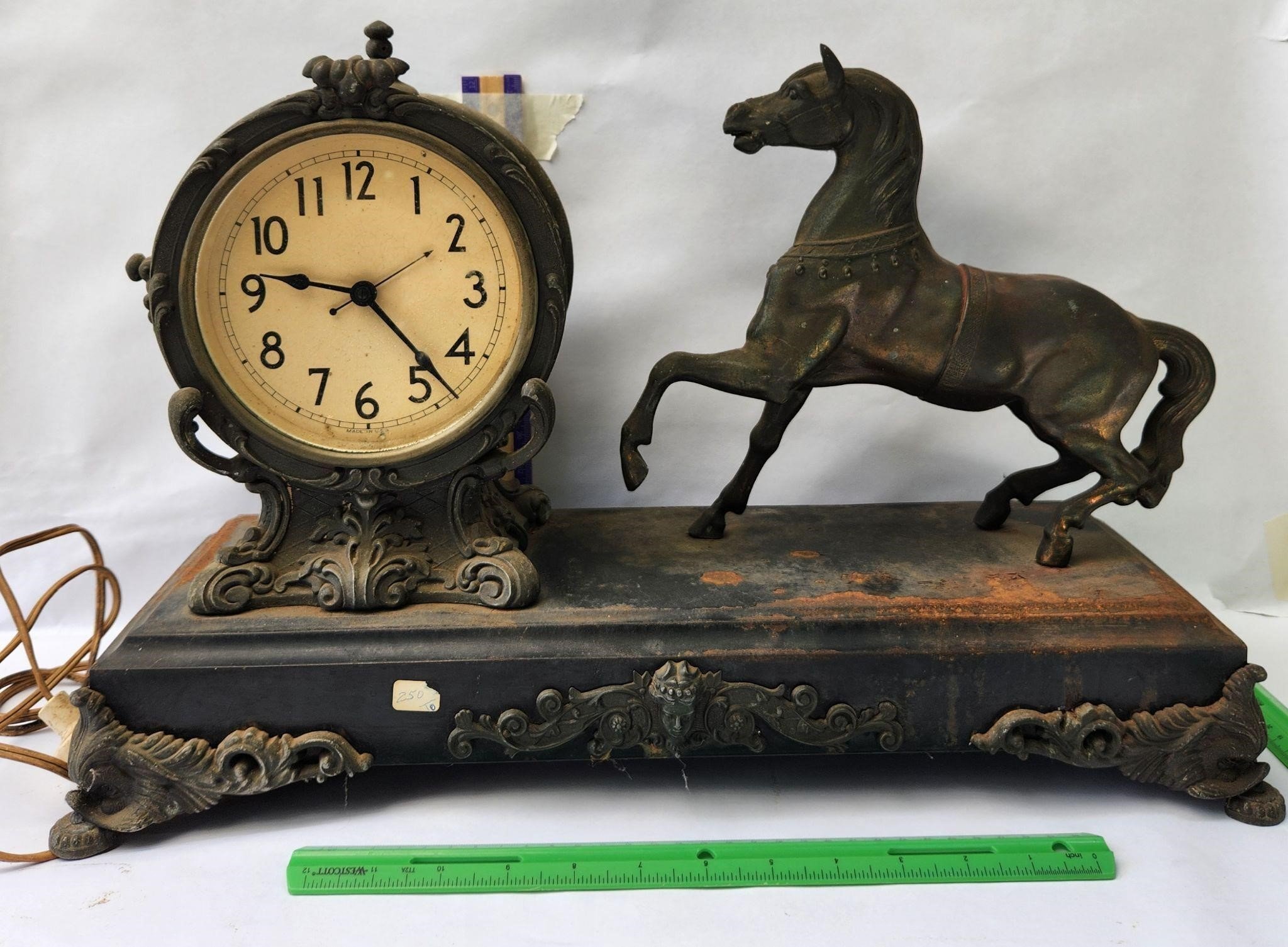 Antique Metal horse mantel clock
