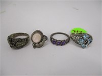 Lot (4) Sterling Rings