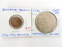 Ben Franklin Memorial Coin and Continental Dollar