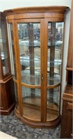 Modern Oak Bowed Glass Curio Cabinet