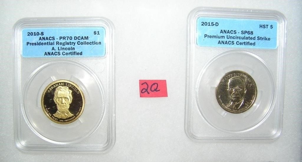 Pair of graded uncirculated Golden Dollar Preseden