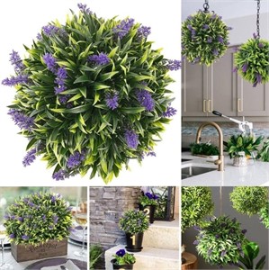 Lot of 2 Artificial Lavender Hanging Topiary Ball