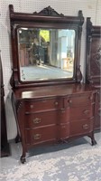 Mahogany Carved Clawfoot Dresser w/ Beveled Mirror
