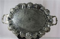 Silver Plated Footed Chippendale Tray w/ Handles