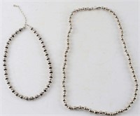 STERLING SILVER BEADED NECKLACE LOT OF 2