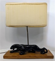 1950's Black Panther Lamp With Vintage Cloth Shade