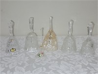 6 CRYSTAL & GLASS COLLECTOR BELLS TALLEST 6.5"