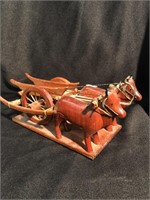 Vintage hand carved oxen and cart